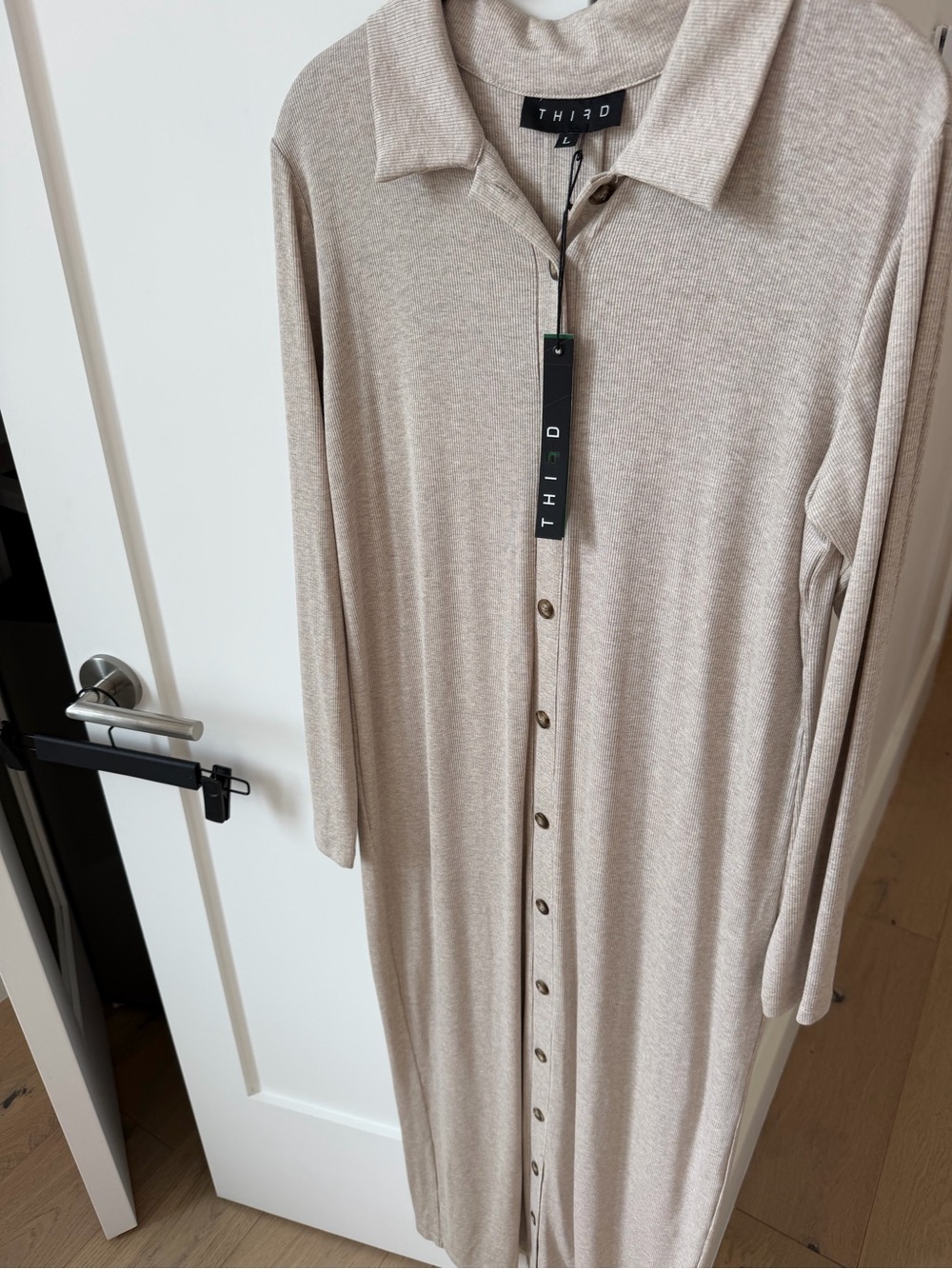 THIRD Beige Button-Down Long Cardigan Dress NWT size L
